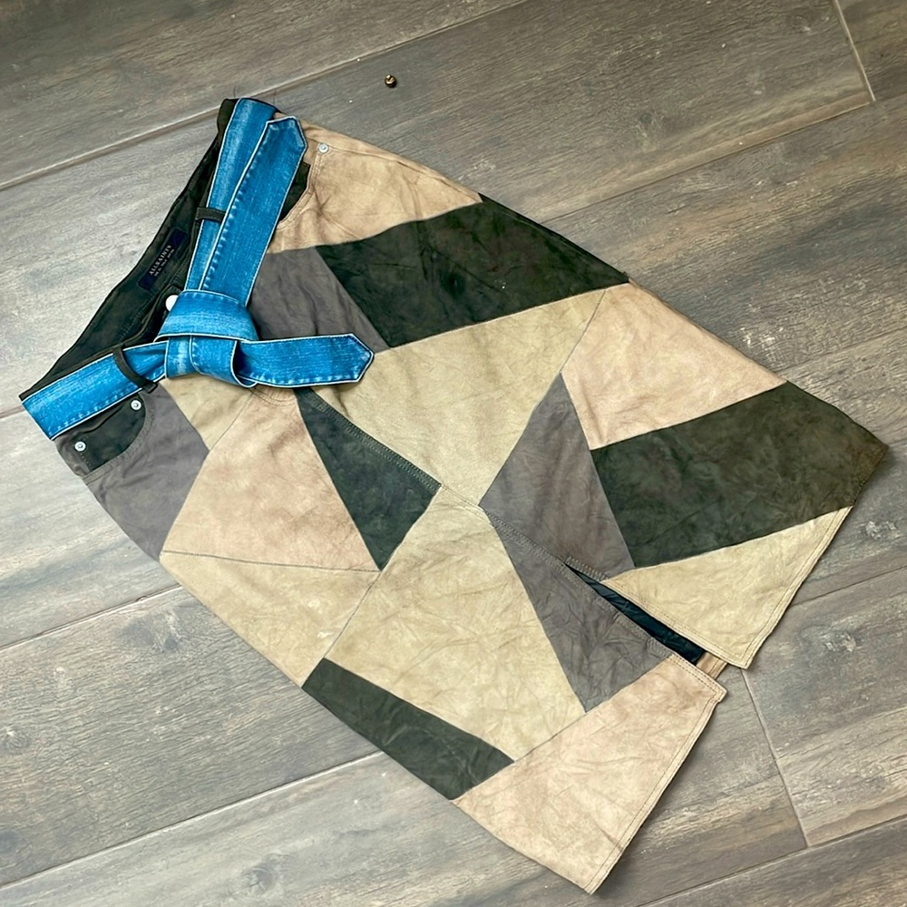 ALL SAINTS PATCHWORK SUEDE SKIRT 6
